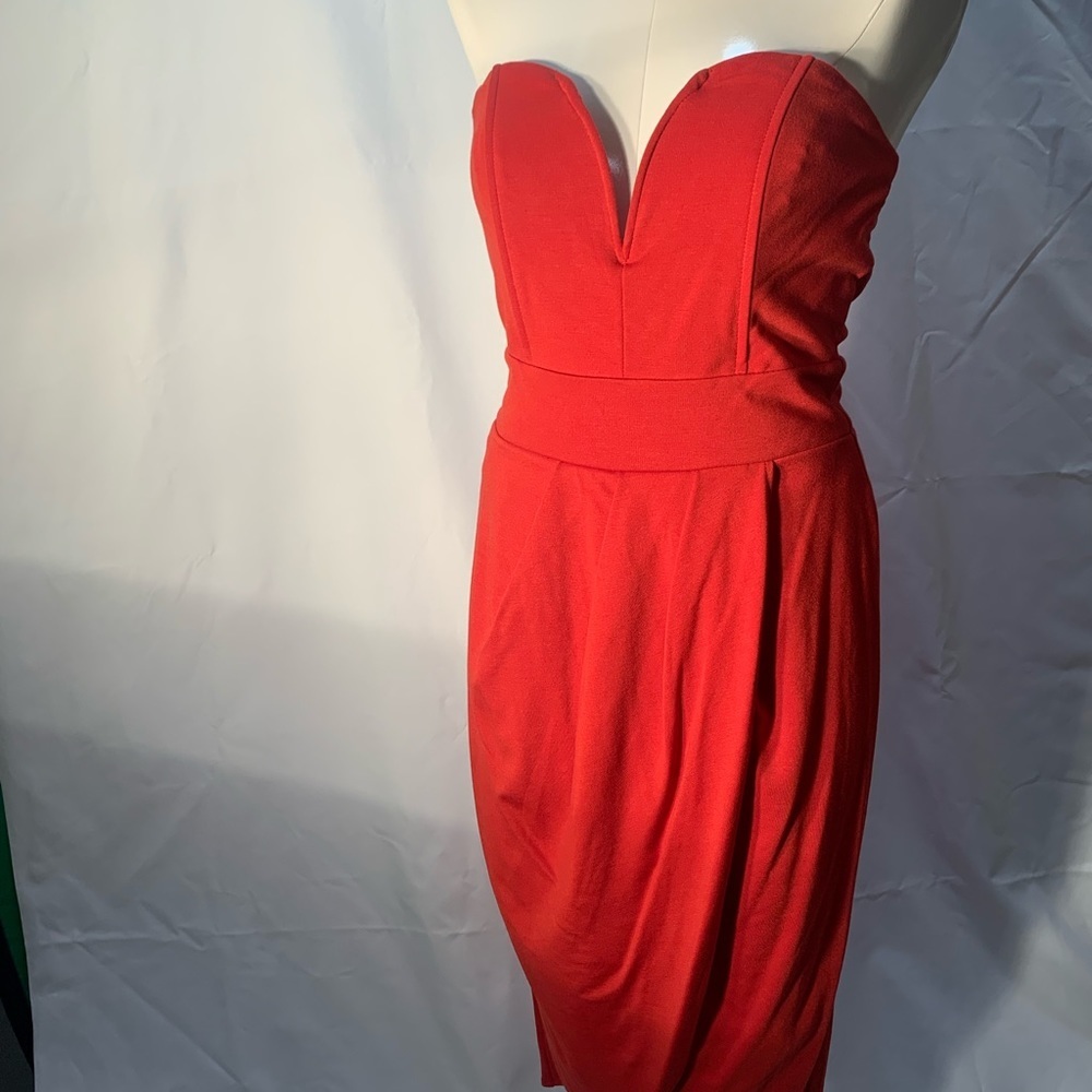 Tfnc burndt orange strapless dress